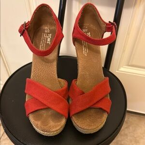 Toms Red Wedge Sandals with thick ankle straps